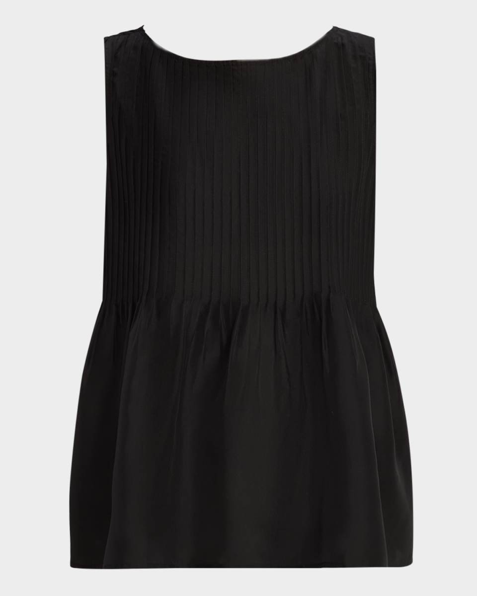 Scoop-Neck Pintuck Silk Shell